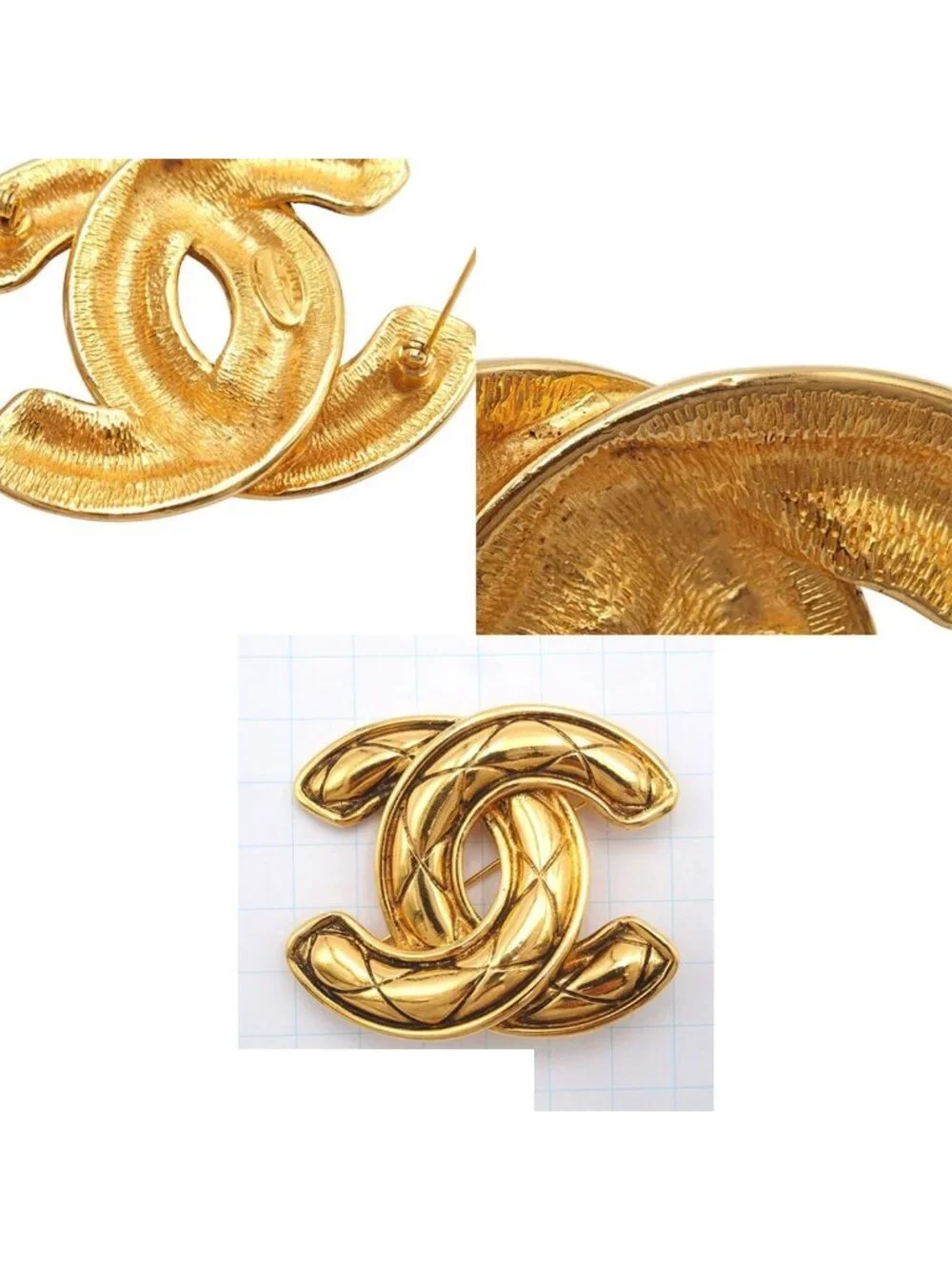 Chanel Brooch CC Logo Gold Metal Vintage